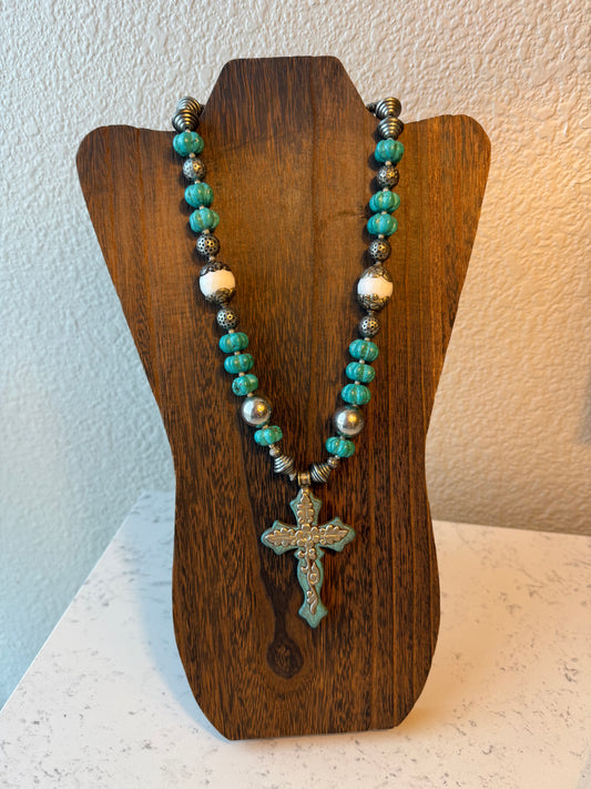 Turquoise Necklace with Cross pendant