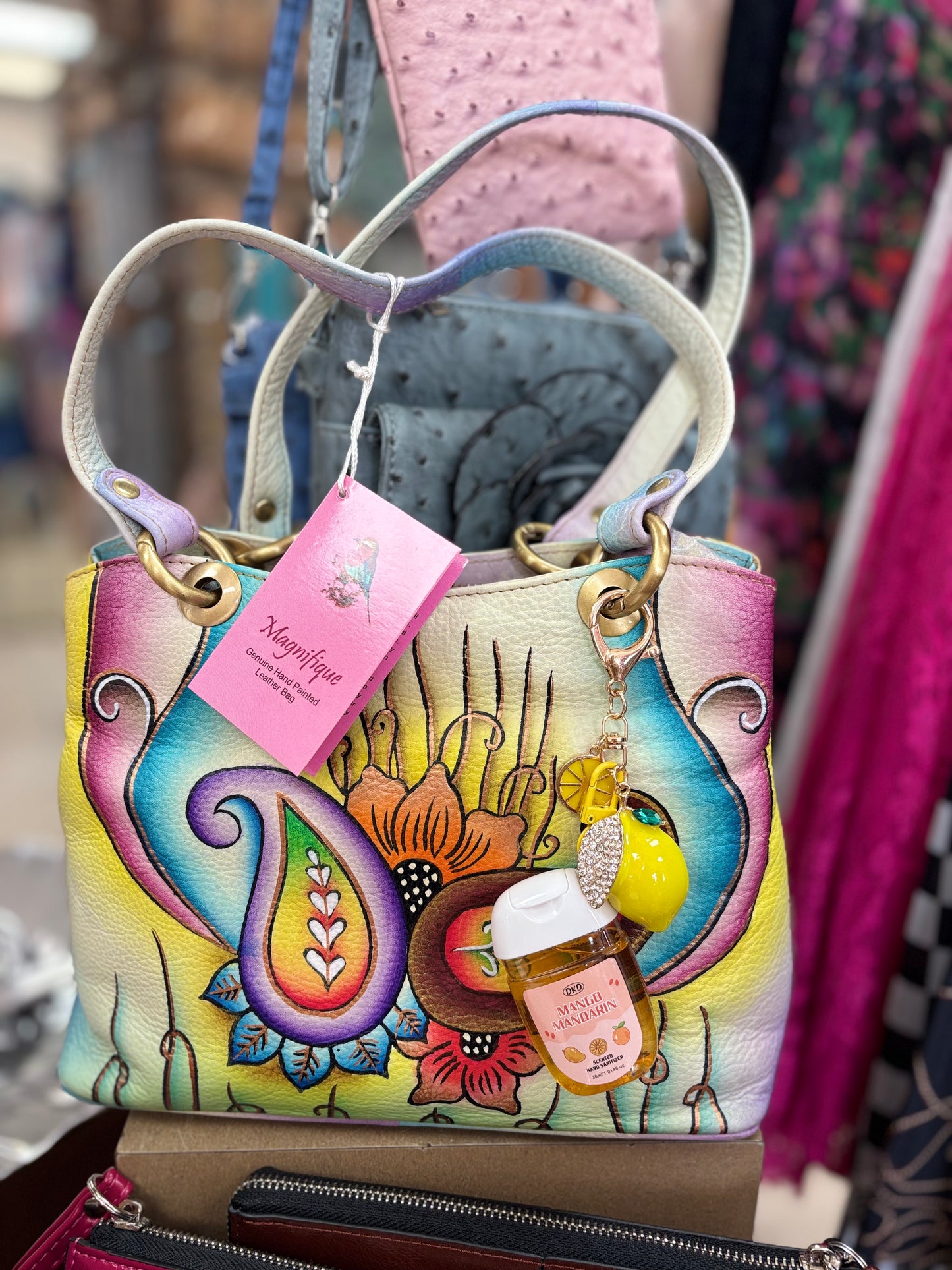 Hand painted Leather Paisley Design Handbag