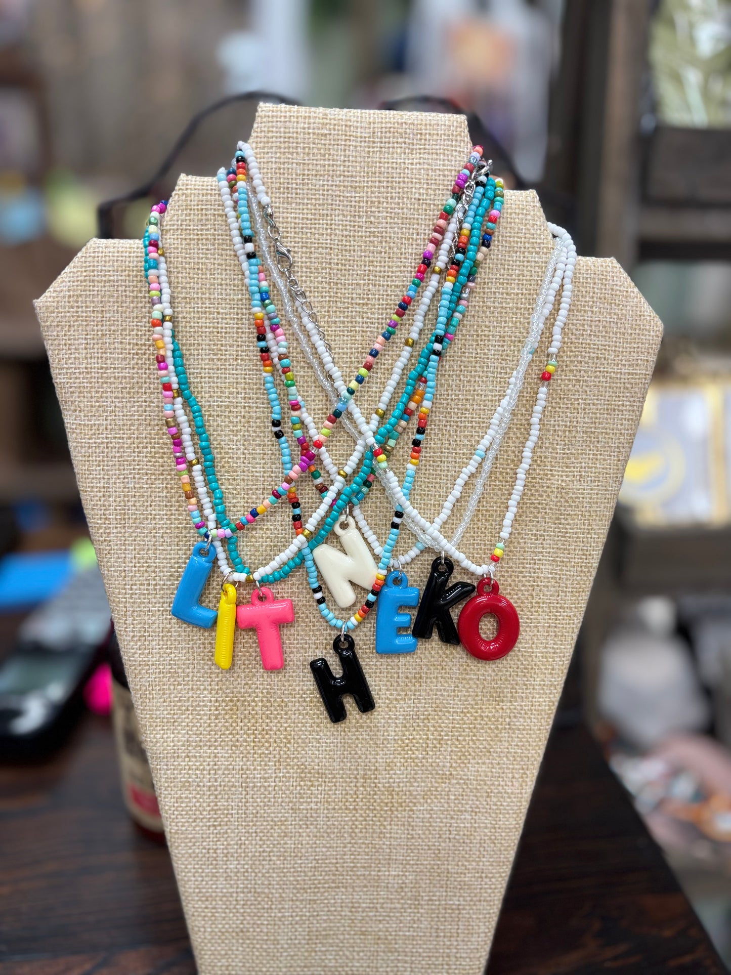 Colorful Initial Small Bead Necklace